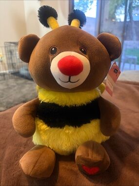 Ty Brown Bear in Yellow & Black Bee Outfit with Red Nose